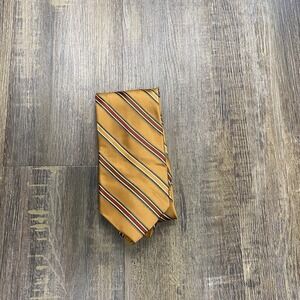 Jos. A. Bank Men's Tie Gold Red White Orange Brown‎ Stripes Cotton Silk Blend